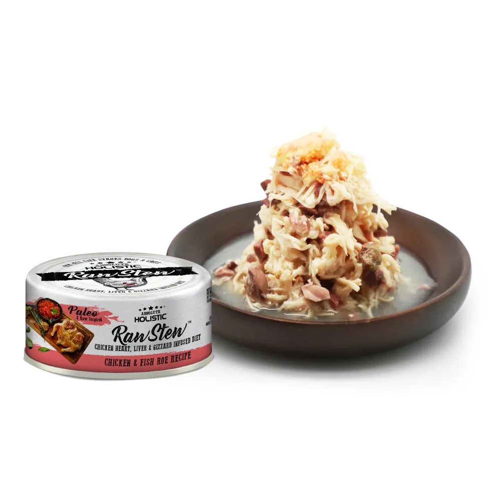 [CTN OF 24] Absolute Holistic Raw Stew Canned Food for Cats & Dogs - Chicken & Fish Roe (80g)