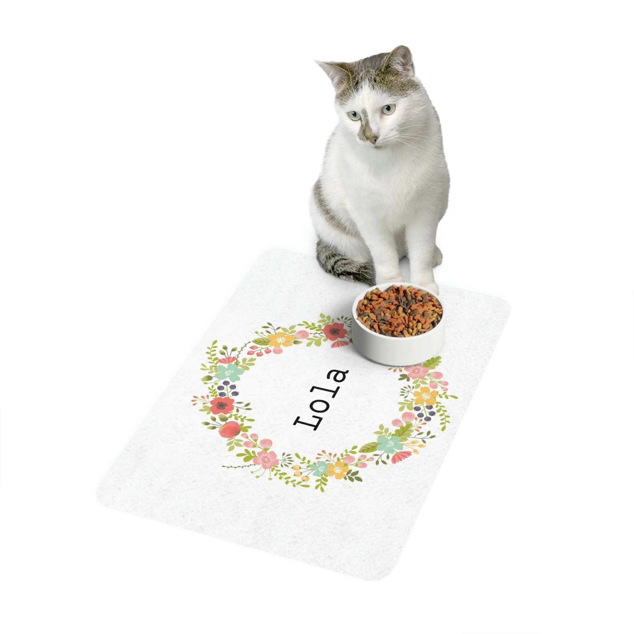 Customizable Floral Wreath - Pet Food Mat