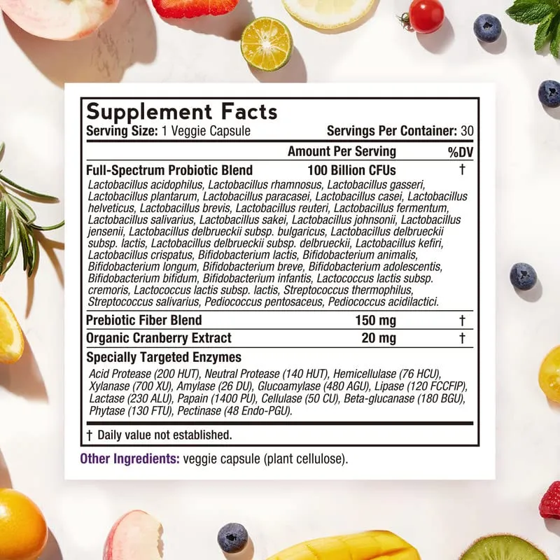 Doctor's Recipes Probiotics for Women, 100 Billion CFU 32 Strains, with Prebiotic Fiber, Enzymes & Cranberry, Vaginal Urinary Digestive & Immune, No Yeast, Shelf Stable, Delayed Release, 30 Caps