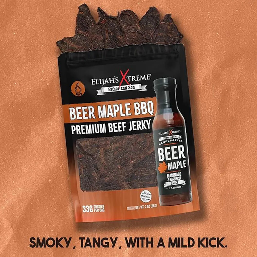 Elijah's Xtreme Beer Maple BBQ Infused Beef Jerky 2 Oz Keto No MSG EXBMAPLEJERKY