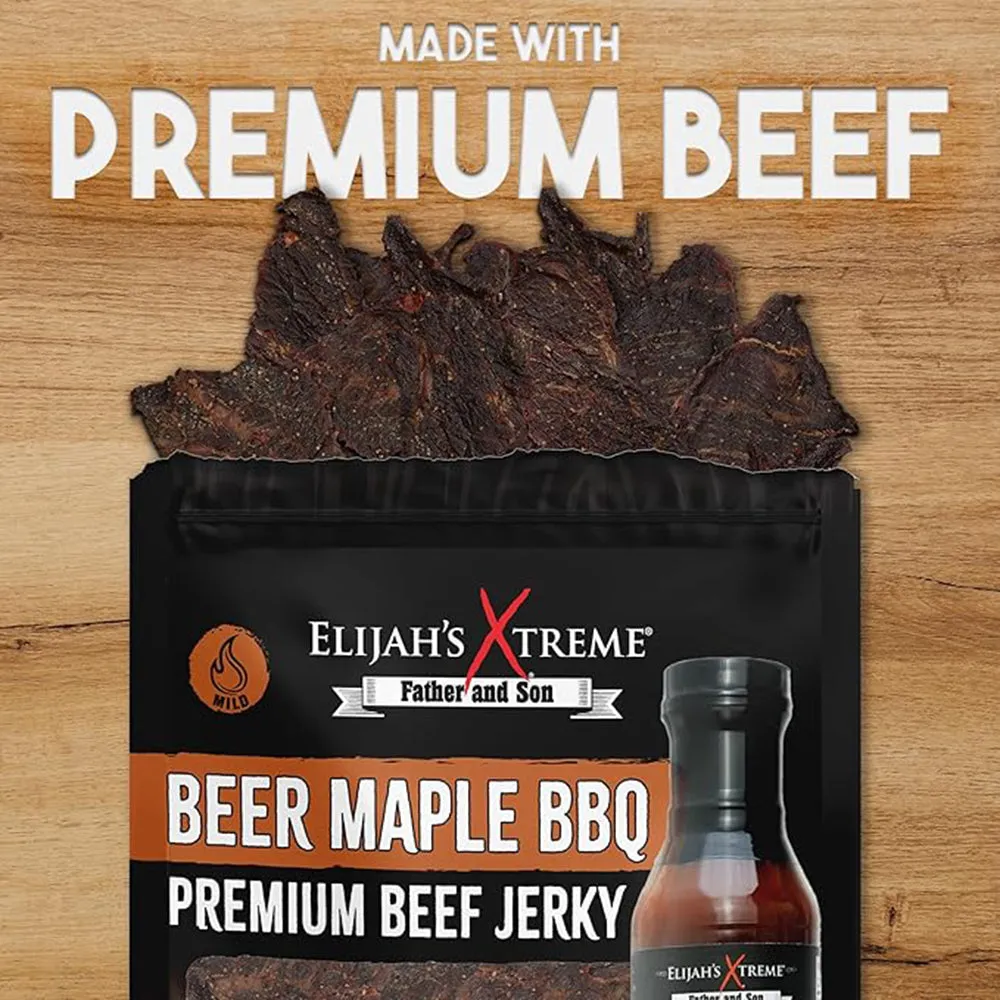 Elijah's Xtreme Beer Maple BBQ Infused Beef Jerky 2 Oz Keto No MSG EXBMAPLEJERKY