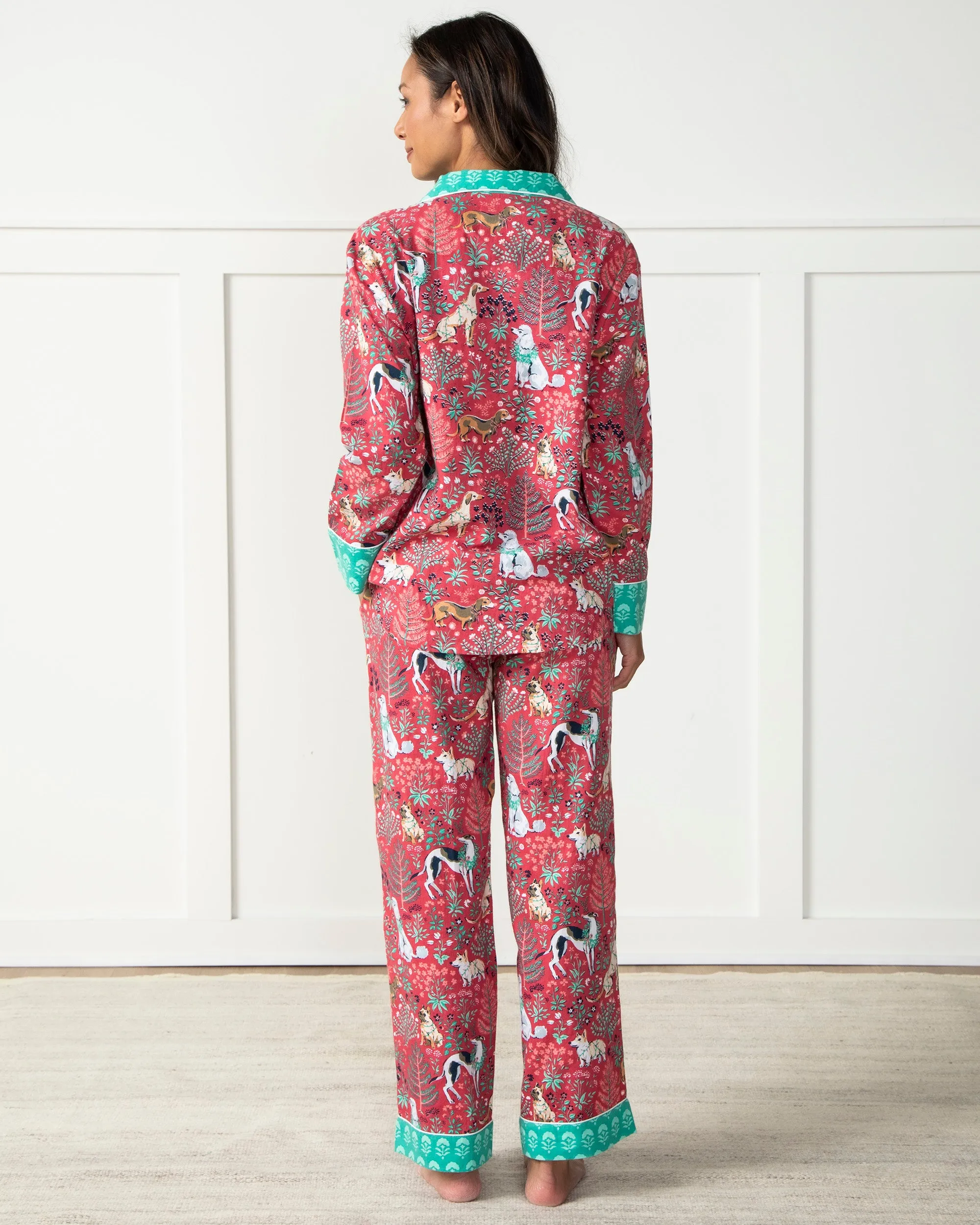 Happy Howlidays - Lightweight Flannel Long Sleep Set - Ruby