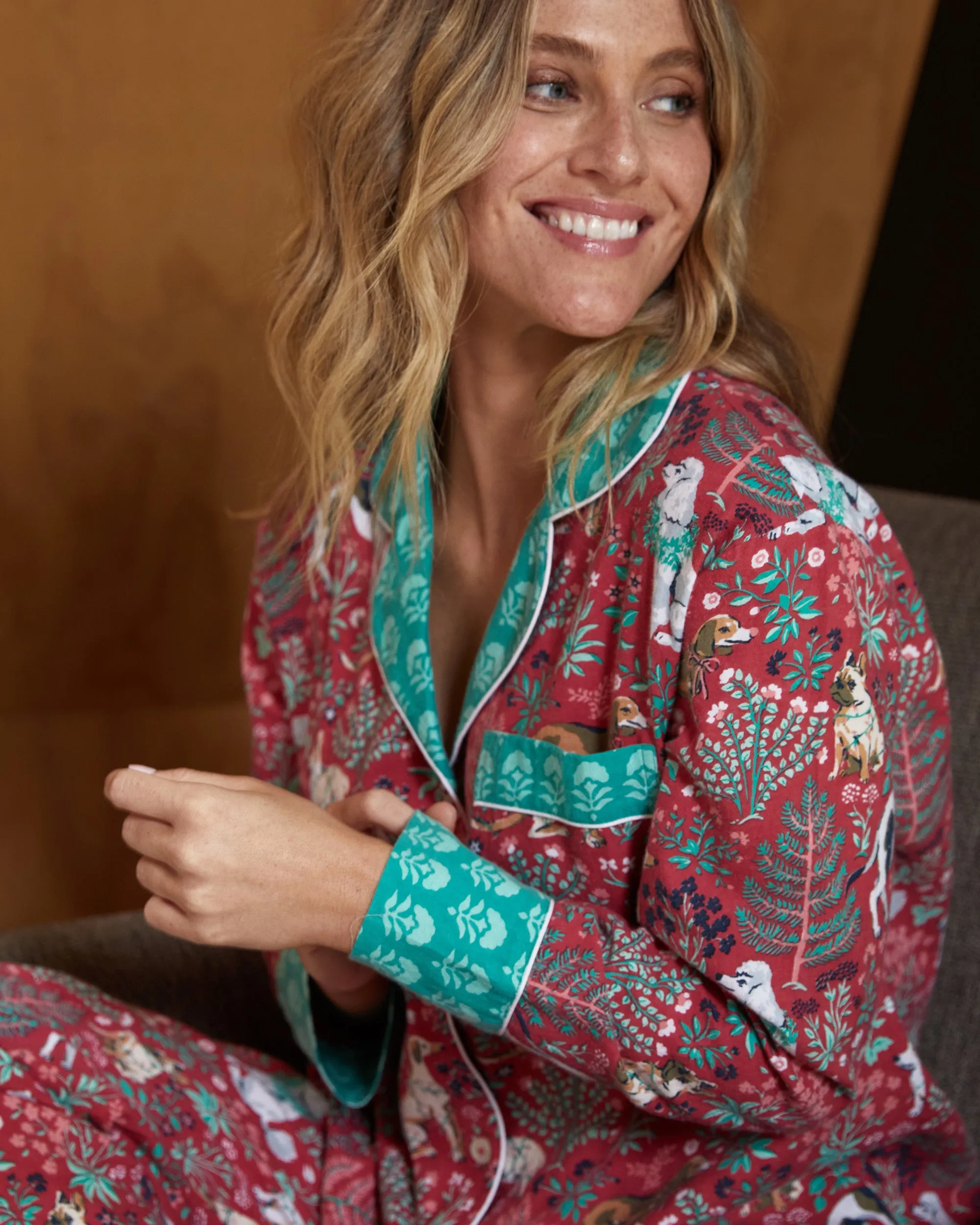 Happy Howlidays - Lightweight Flannel Long Sleep Set - Ruby