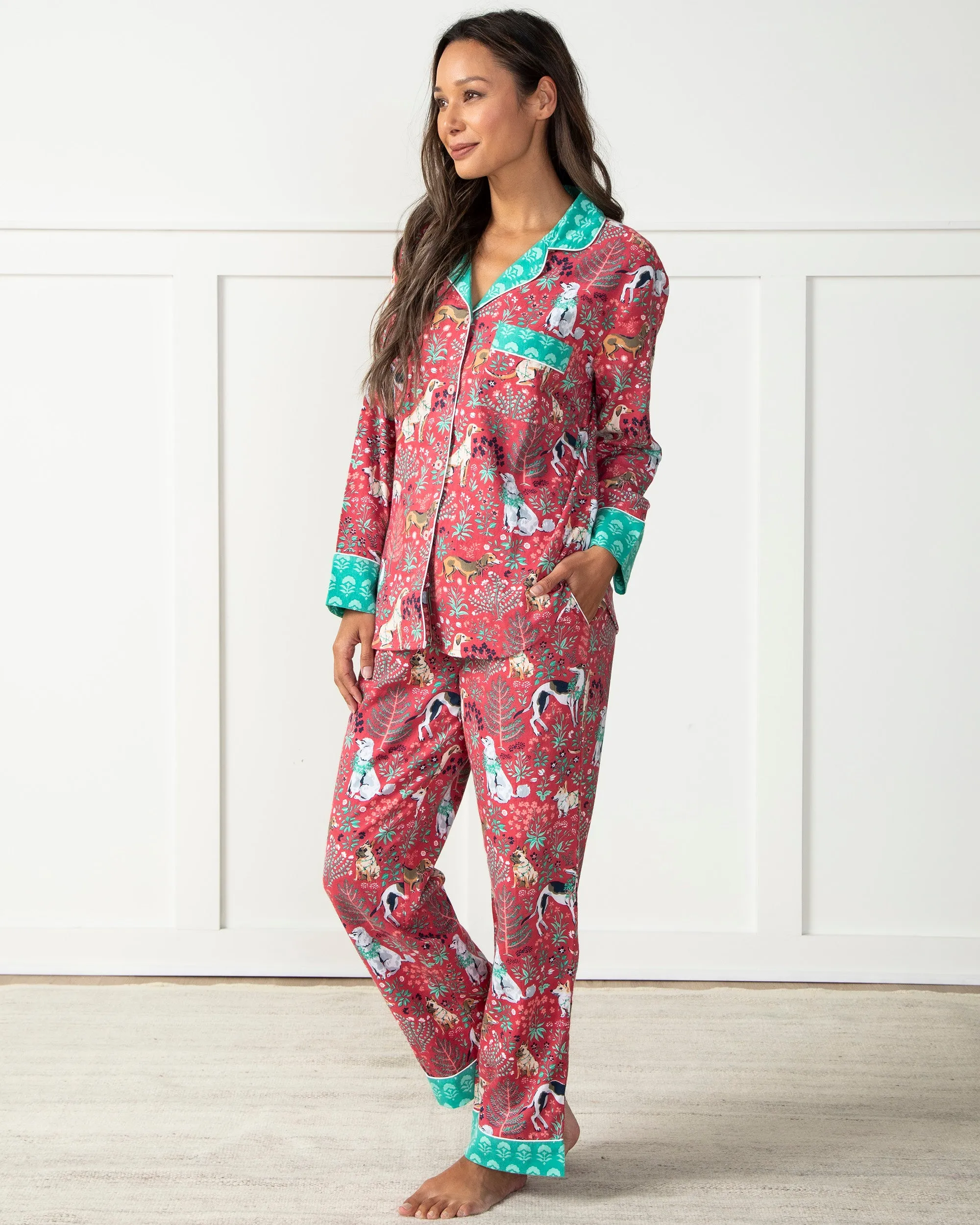 Happy Howlidays - Lightweight Flannel Long Sleep Set - Ruby