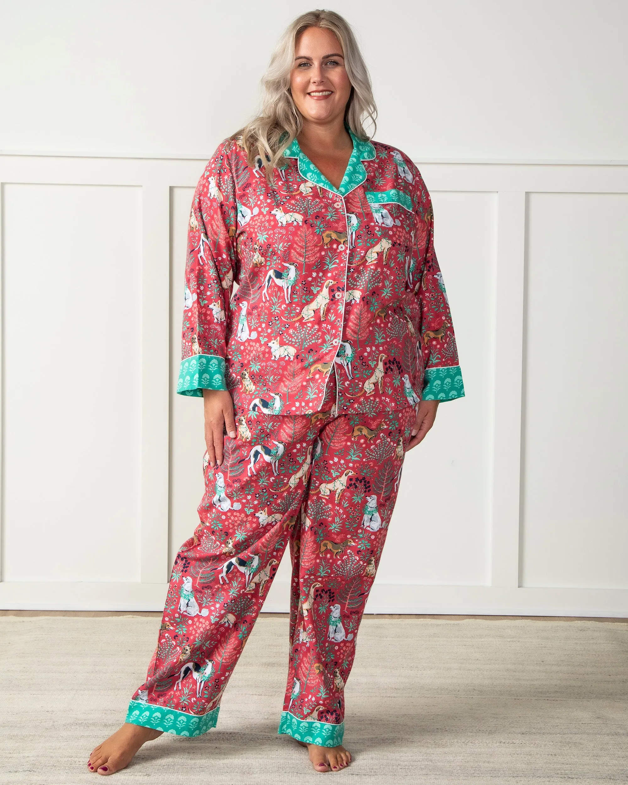 Happy Howlidays - Lightweight Flannel Long Sleep Set - Ruby