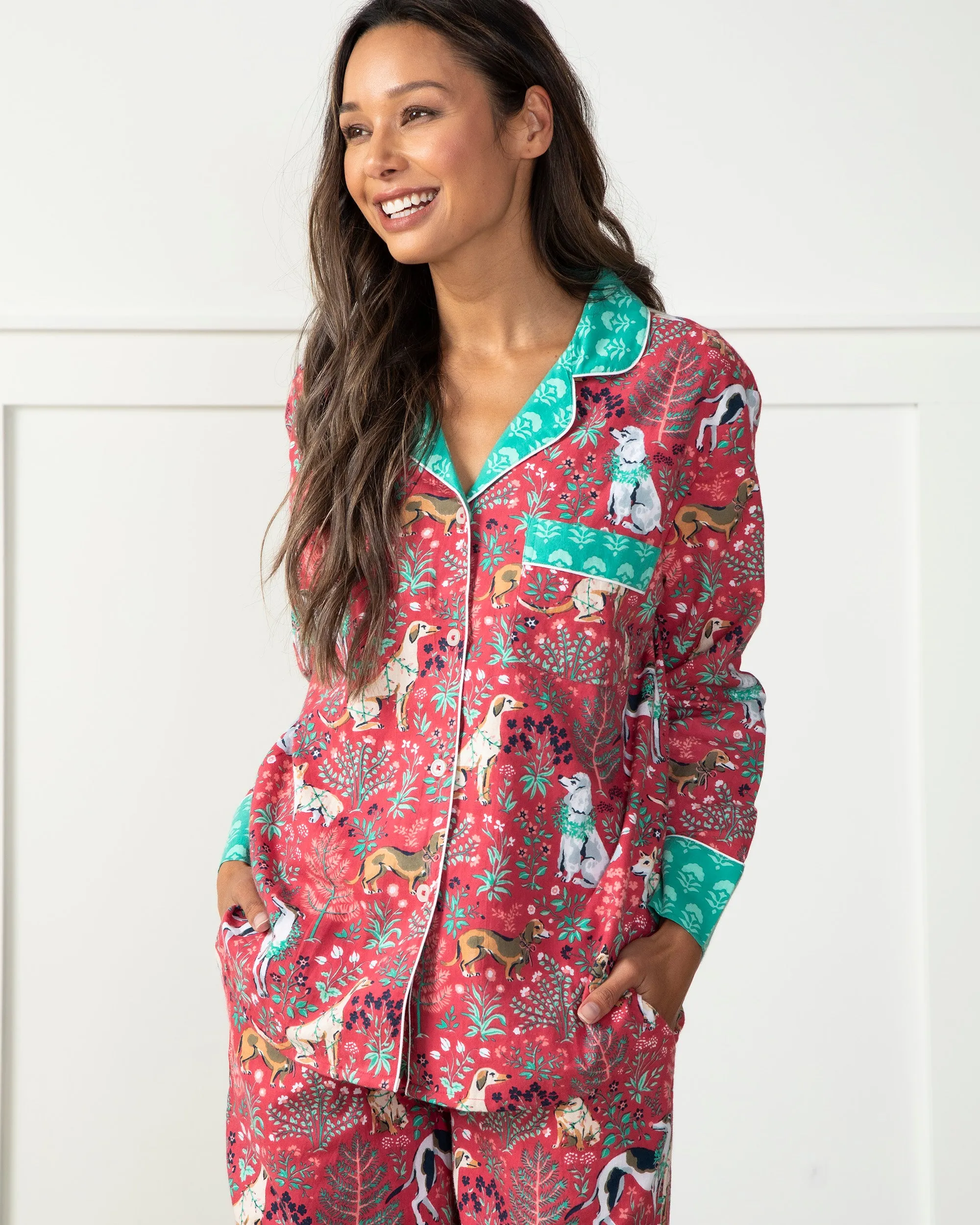 Happy Howlidays - Lightweight Flannel Long Sleep Set - Ruby