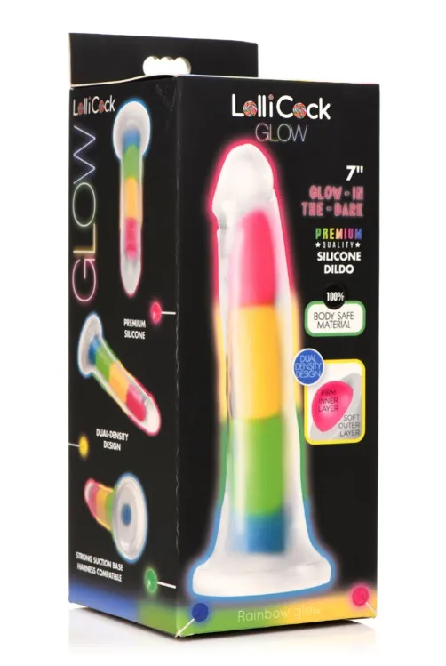 Lollicock 7" Glow- in- the- Dark Rainbow Silicone Dildo Rainbow