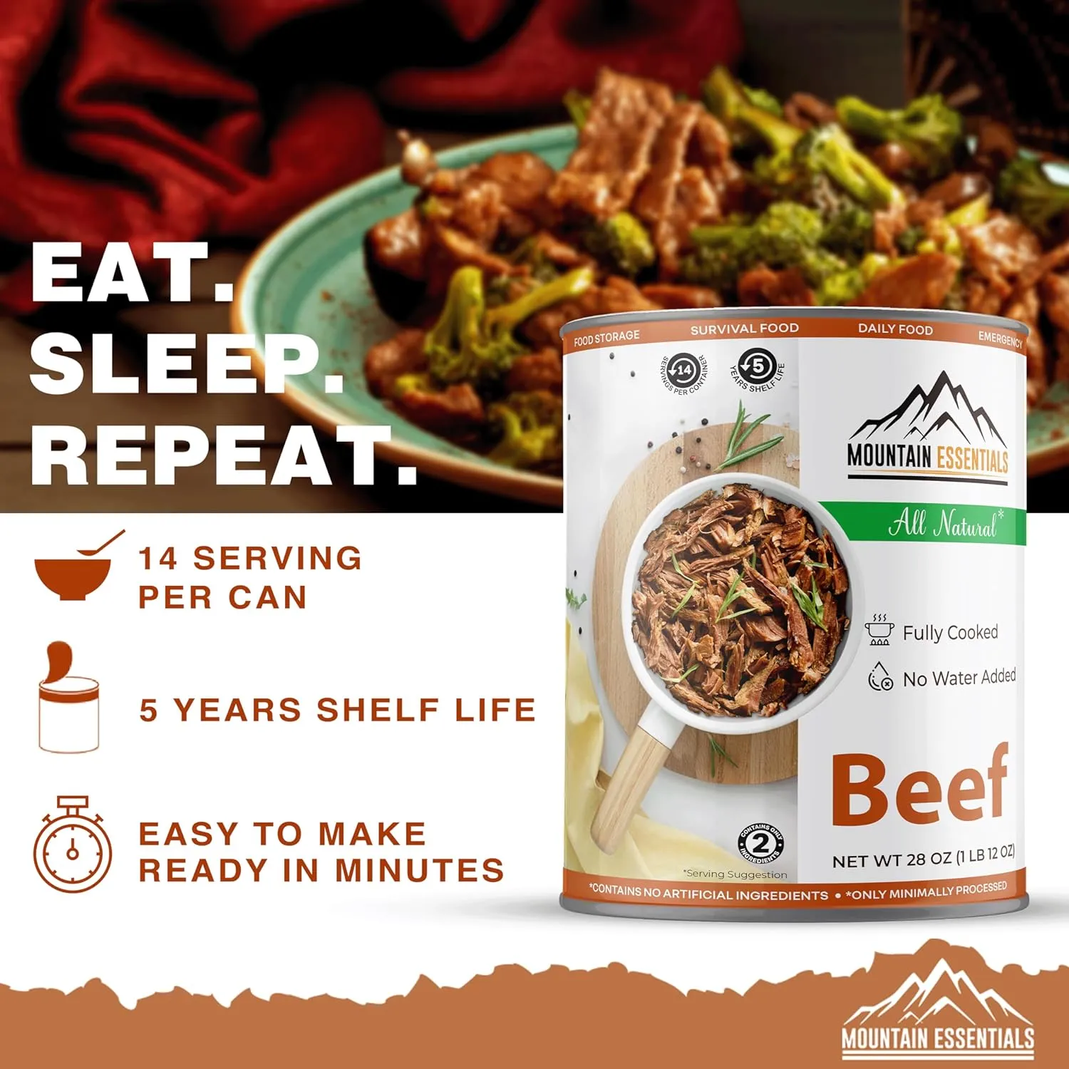 MOUNTAIN ESSENTIALS All Natural Fully Cooked Ready to Eat Canned Beef 28 Oz Gluten Free