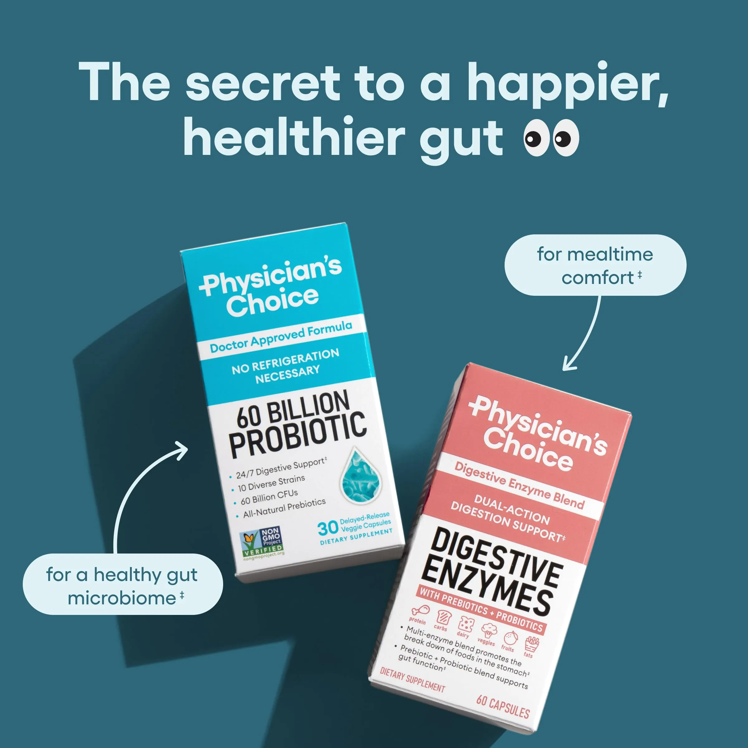 Physician's Choice Probiotics 60 Billion CFU - 10 Strains   Organic Prebiotics - Immune, Digestive & Gut Health - Supports Occasional Constipation, Diarrhea, Gas & Bloating - for Women & Men - 30ct