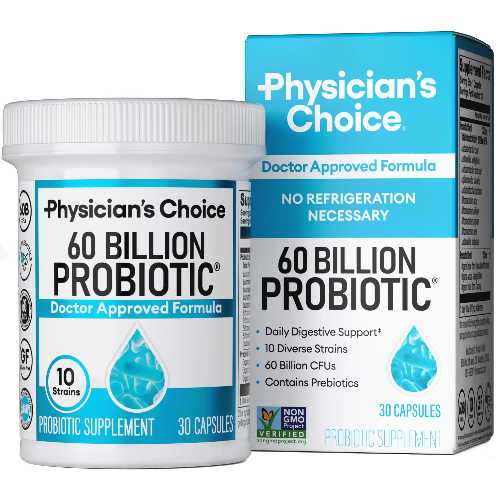 Physician's Choice Probiotics 60 Billion CFU - 10 Strains   Organic Prebiotics - Immune, Digestive & Gut Health - Supports Occasional Constipation, Diarrhea, Gas & Bloating - for Women & Men - 30ct