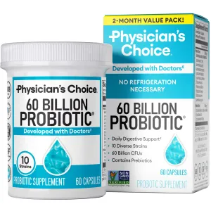 Physician's CHOICE Probiotics 60 Billion CFU - 10 Strains   Organic Prebiotics - Immune, Digestive & Gut Health - Supports Occasional Constipation, Diarrhea, Gas & Bloating - for Women & Men - 60ct