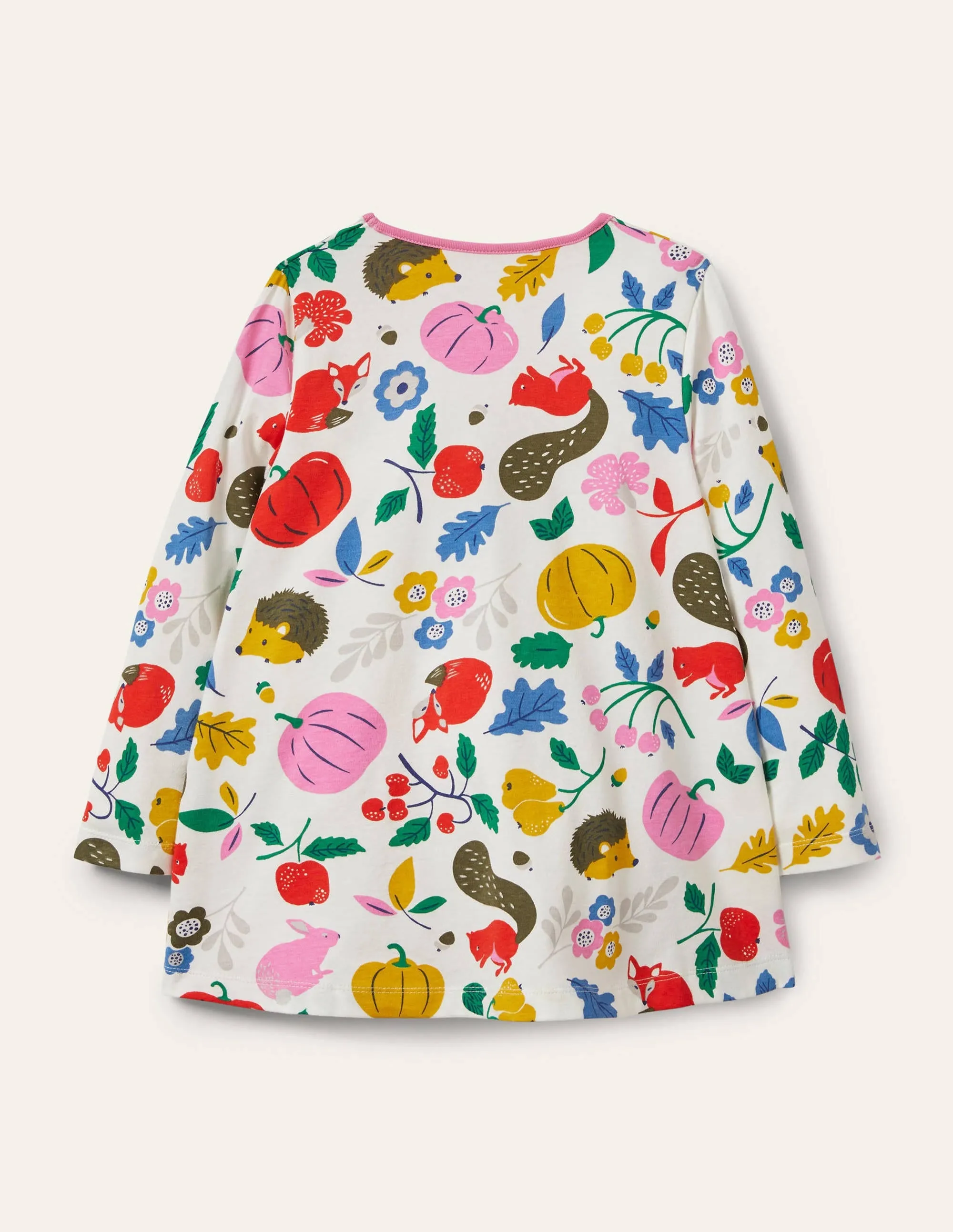 Printed Jersey Pocket Tunic-Ivory Forest Friends